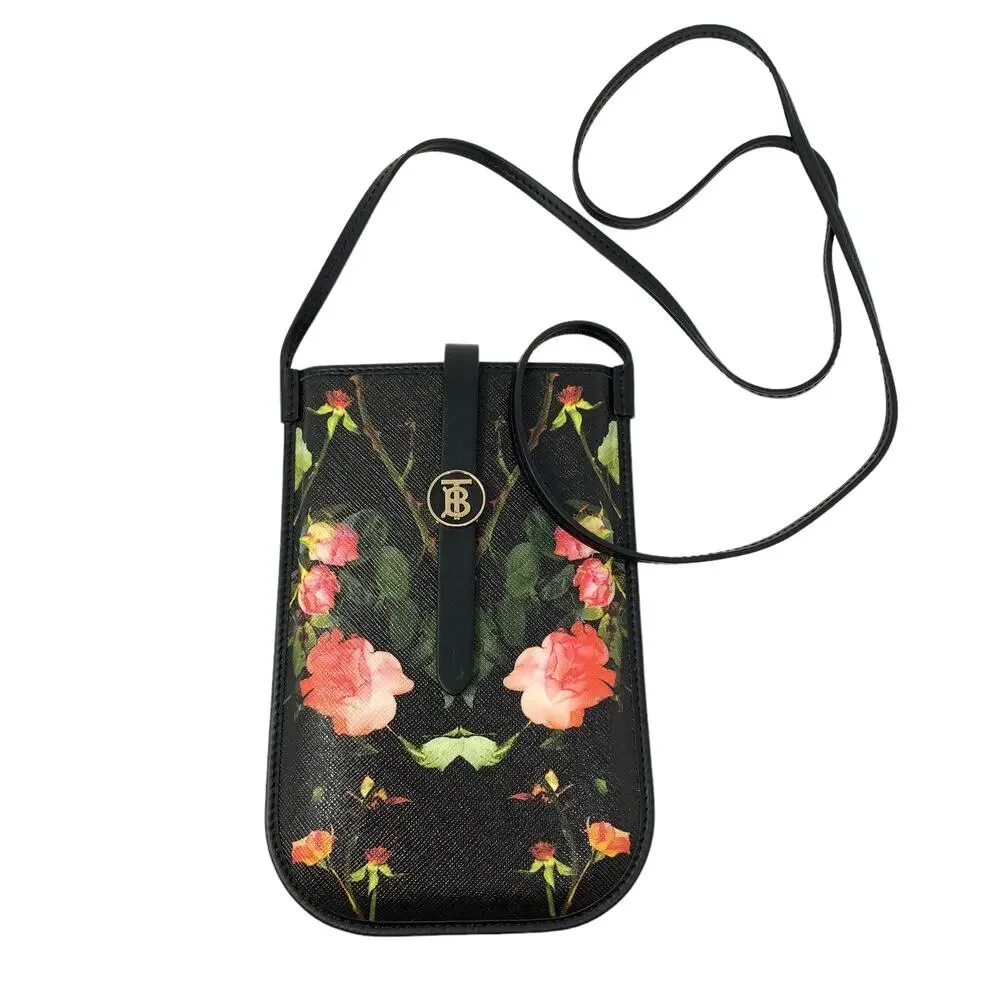 Burberry Rose Print E-Canvas Anne Phone Case Crossbody W/Card Slots 2021 SS